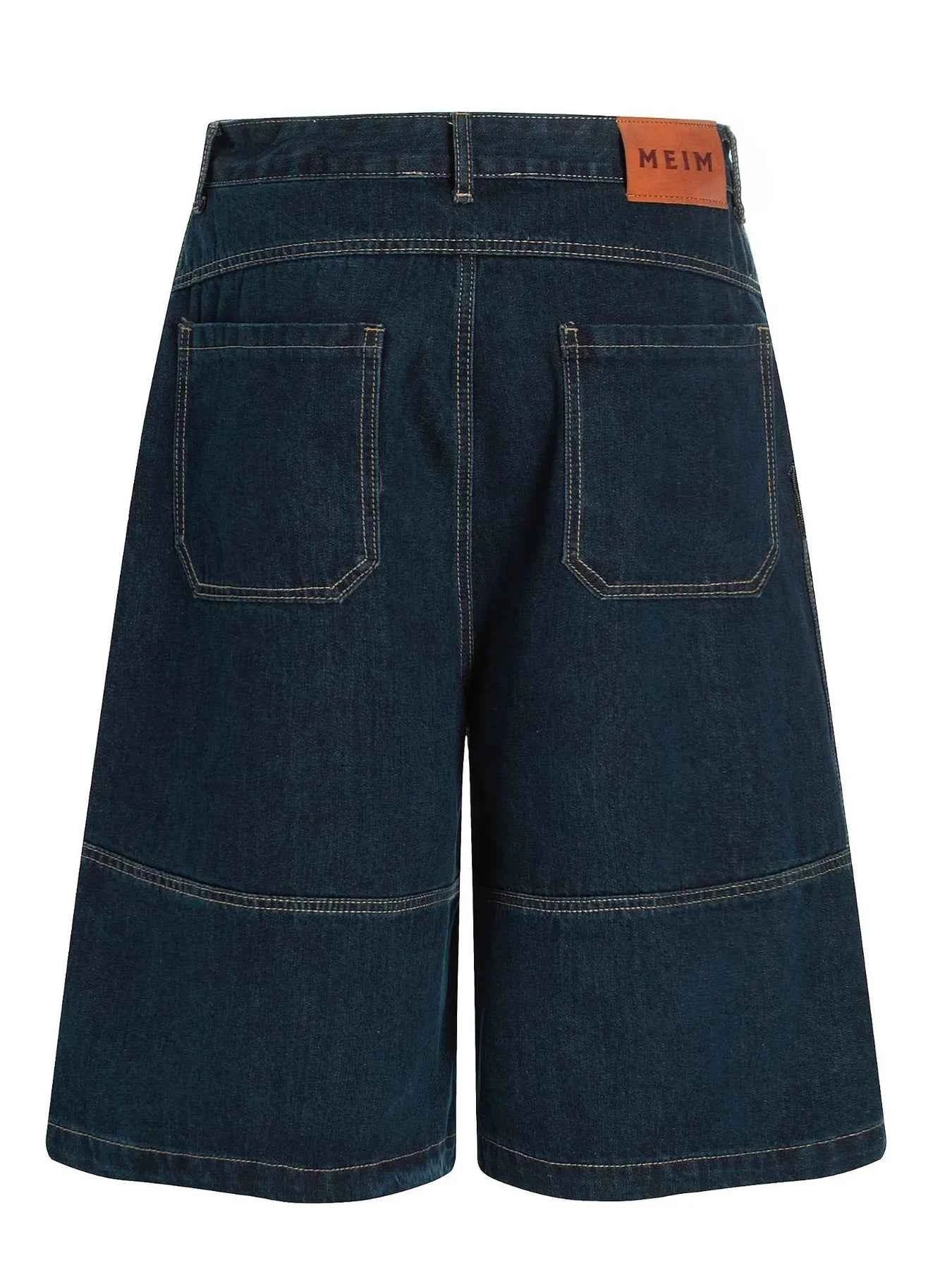 Men's Wide-Leg Denim Shorts with Contrast Stitching
